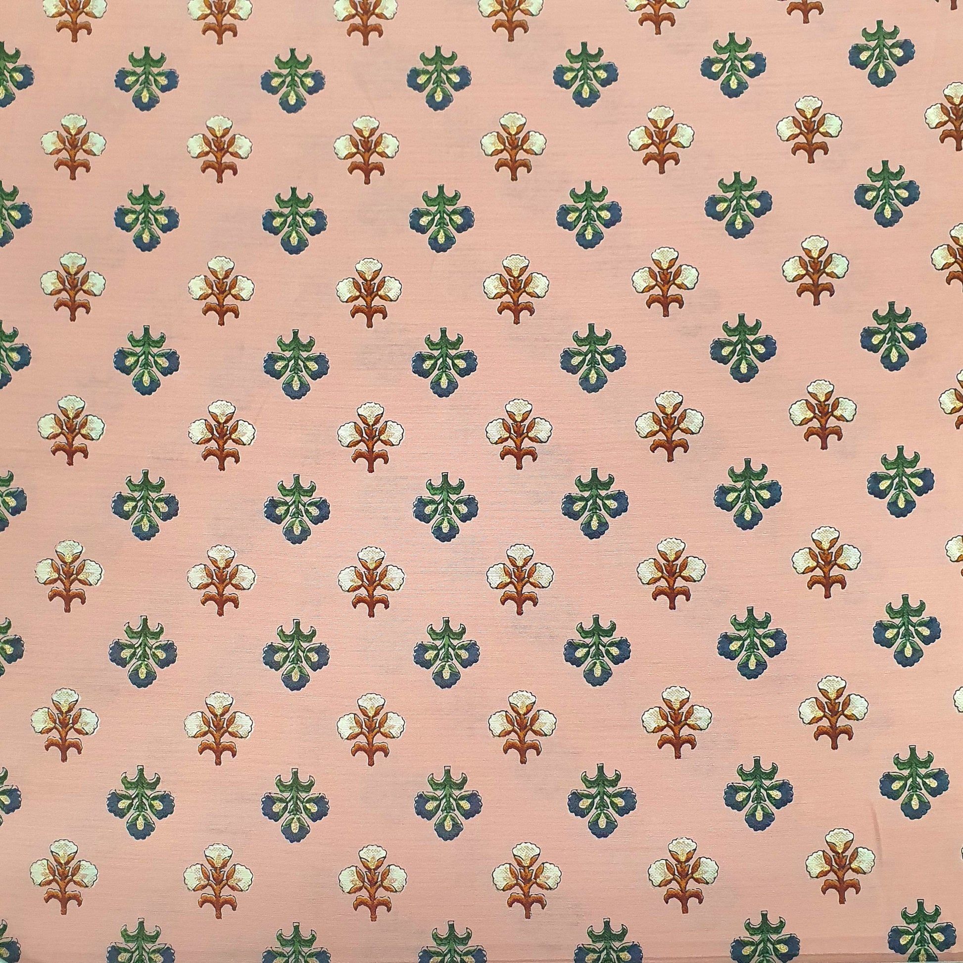 Pink Floral With Foil Print Rayon Fabric Trade UNO