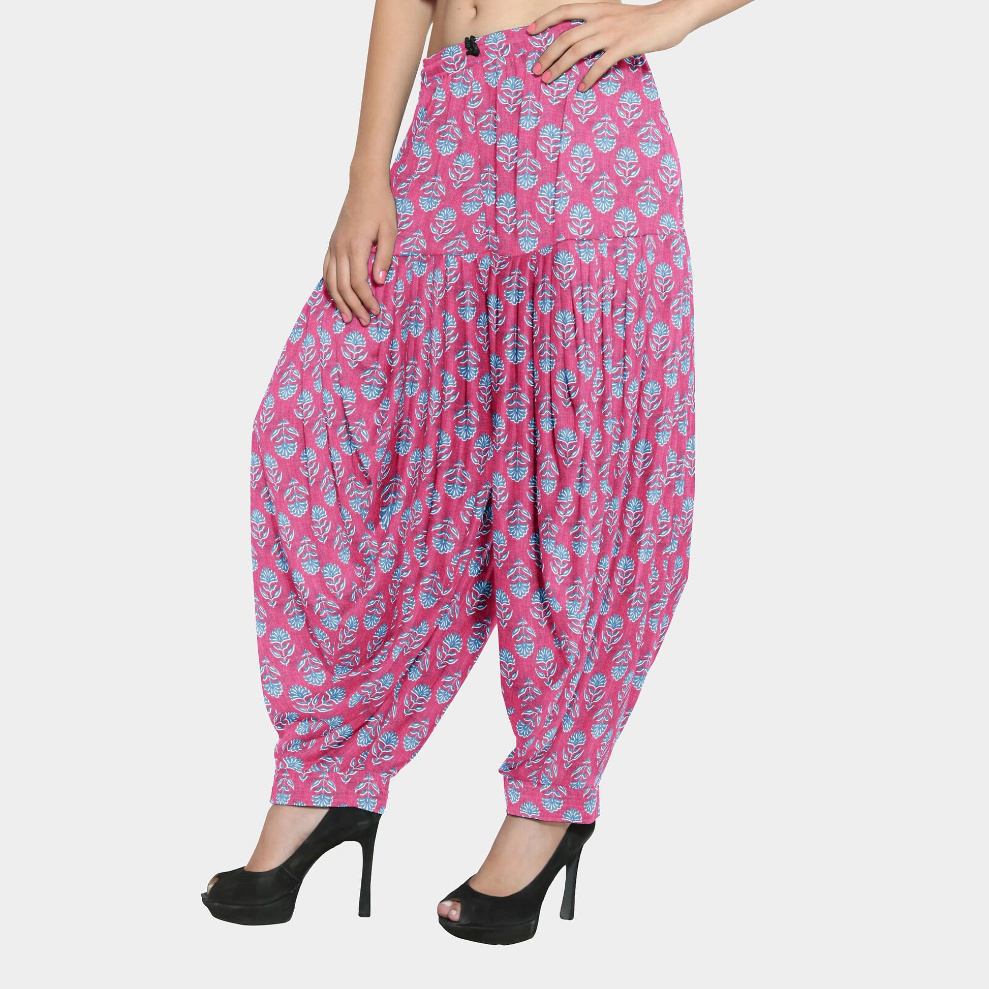 Pink Floral With Hand Block Print Cotton Fabric Trade UNO