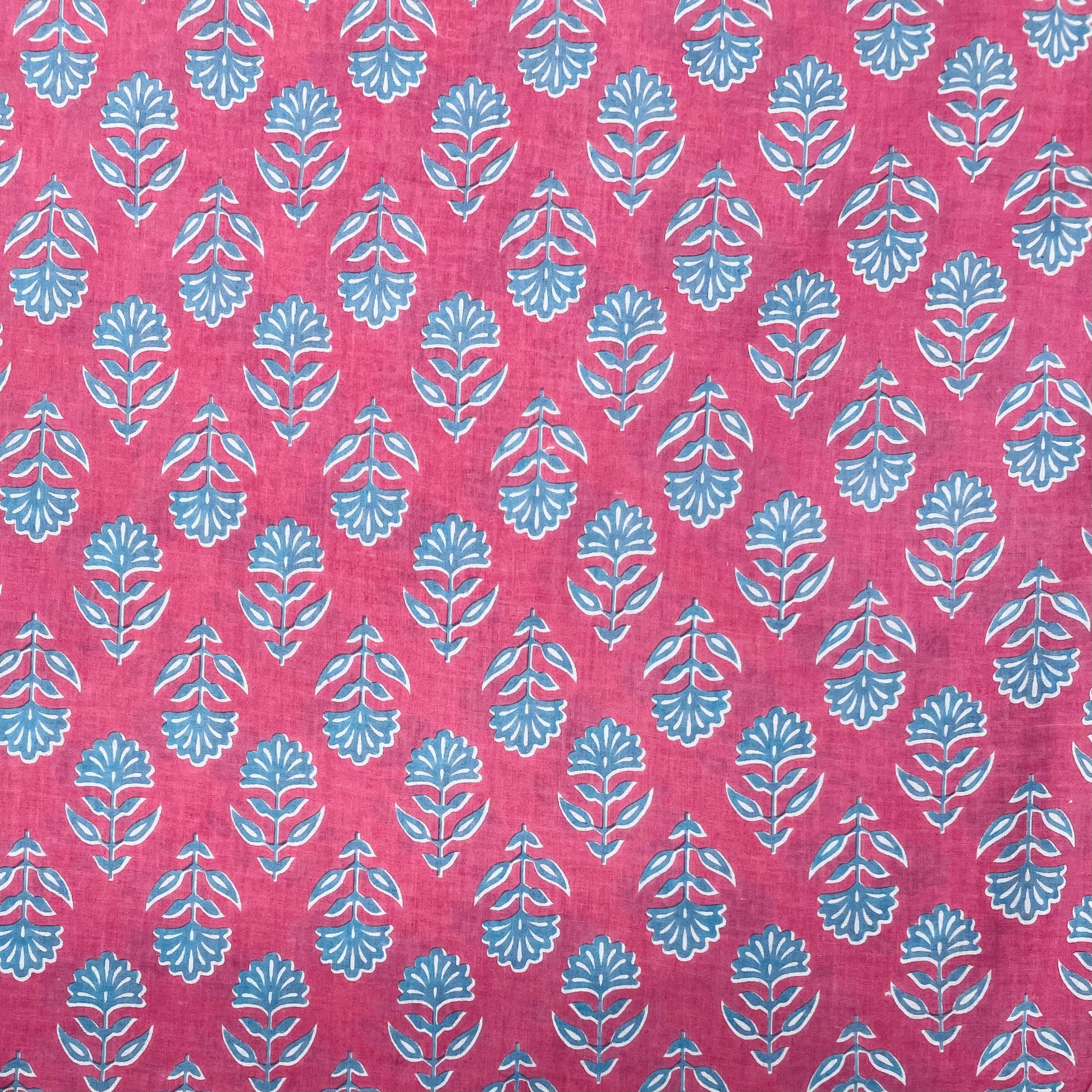 Pink Floral With Hand Block Print Cotton Fabric Trade UNO
