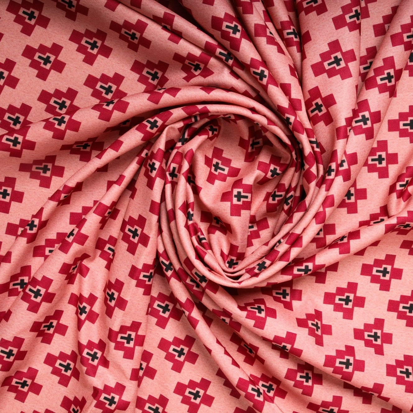 Pink Geometrical Print Rayon Fabric Trade UNO