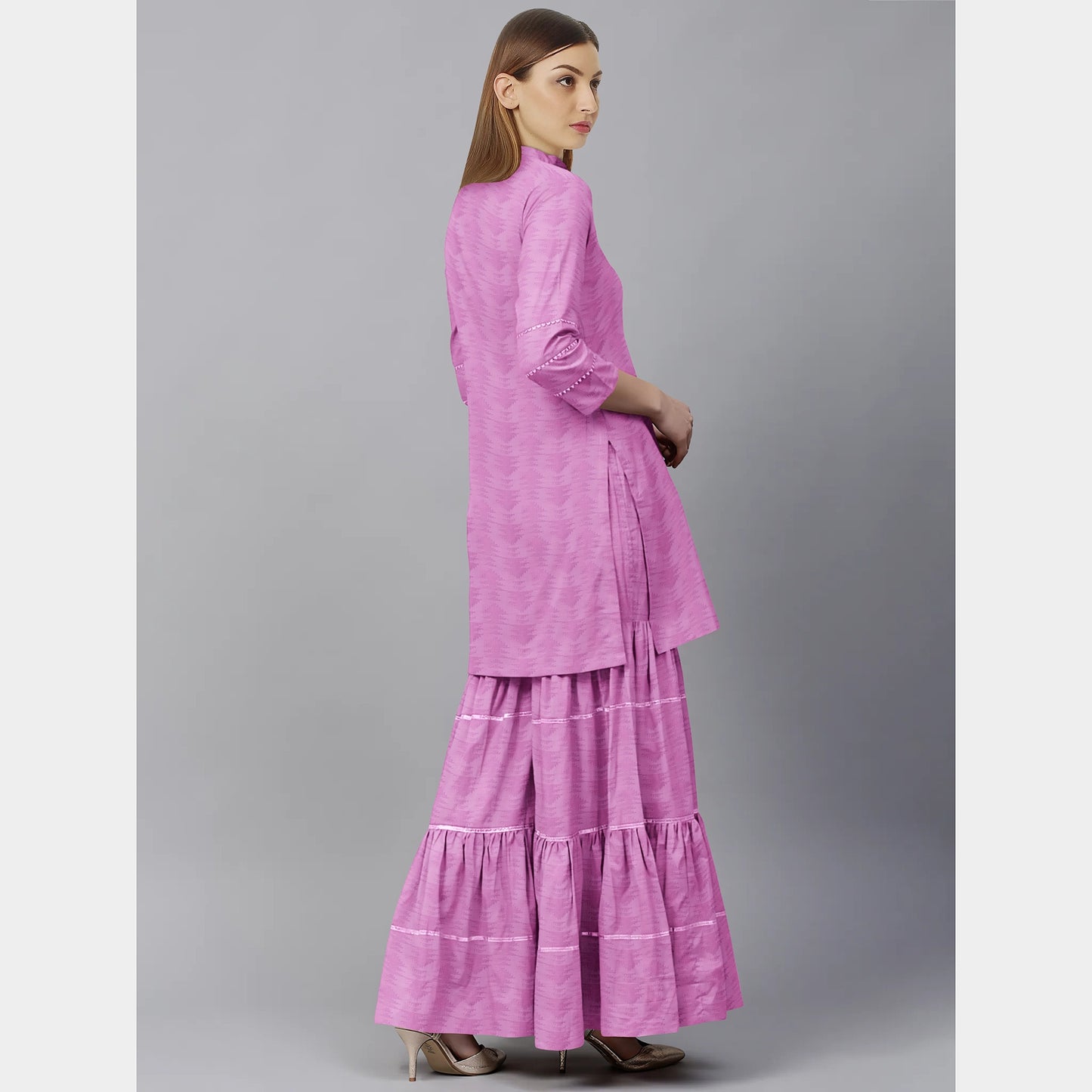 Pink Solid Jacquard Cotton Fabric Trade UNO