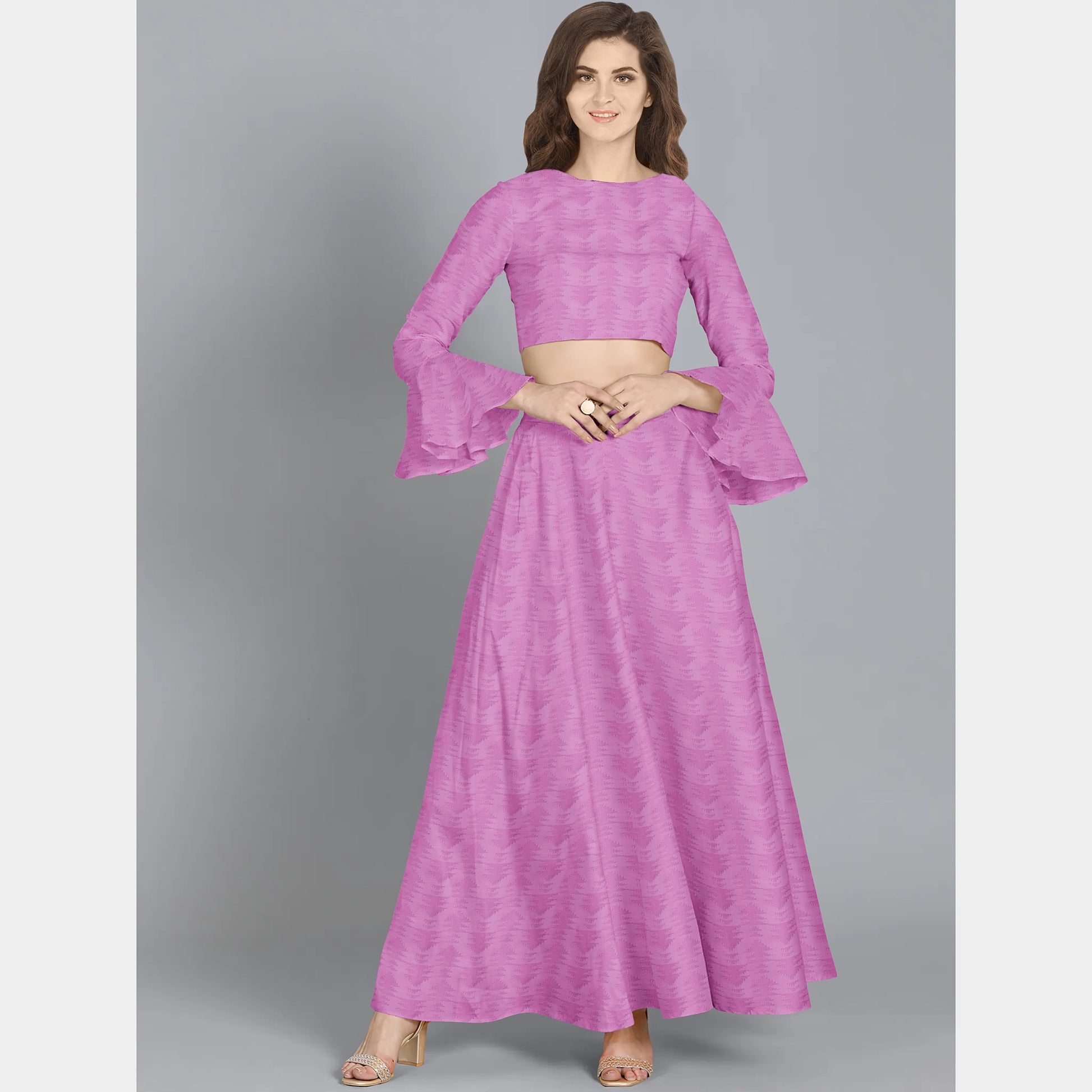 Pink Solid Jacquard Cotton Fabric Trade UNO