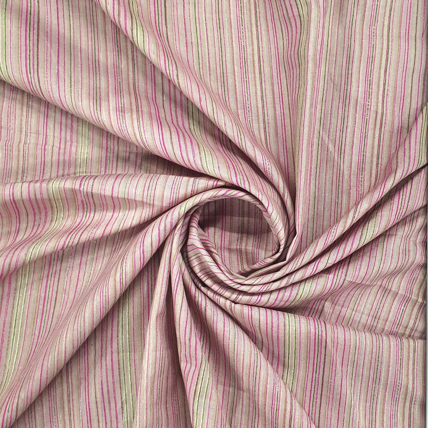 Pink Stripe With Lurex Print Cotton Slub Fabric Trade UNO