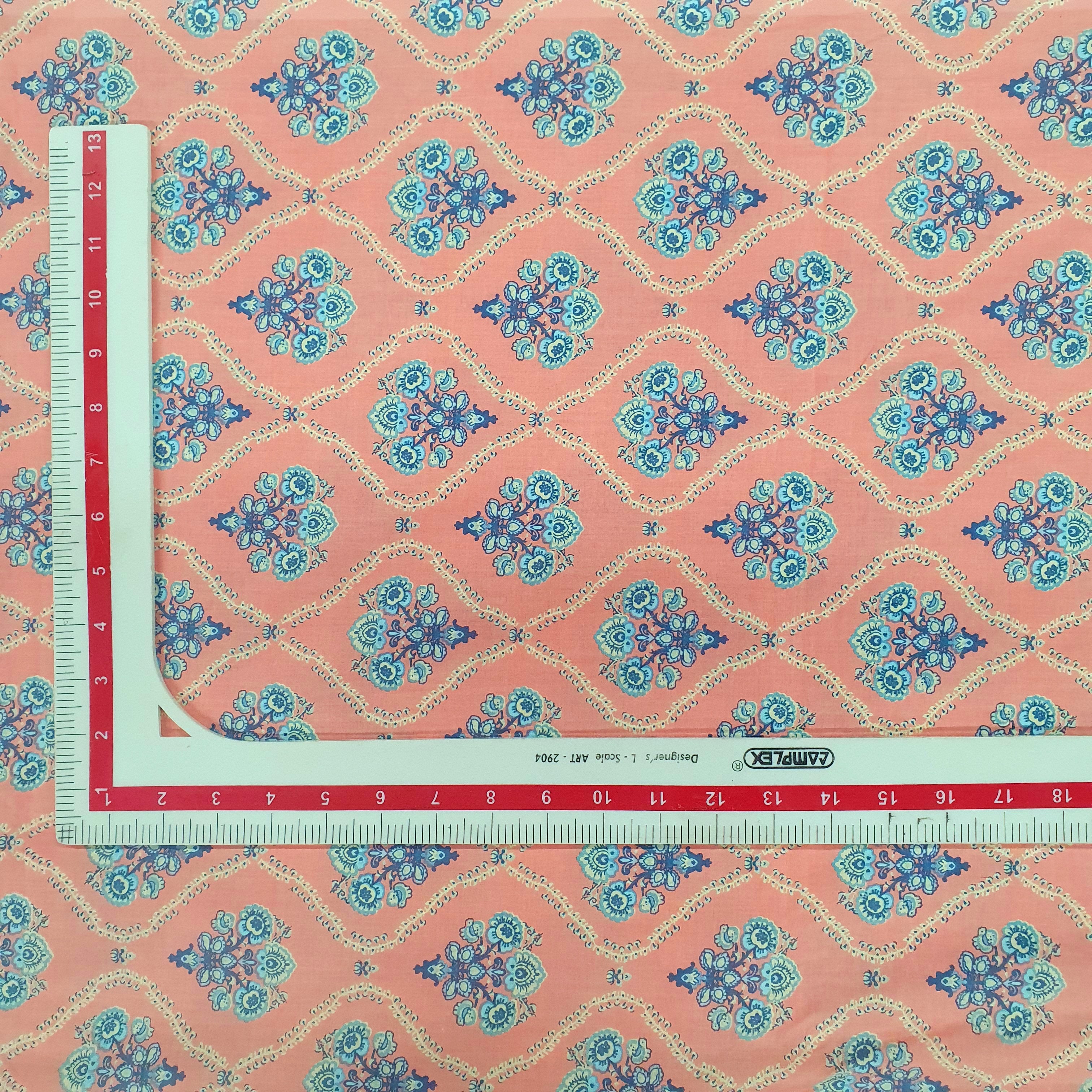 Pink & Blue Traditional Print Cotton Fabric Trade UNO
