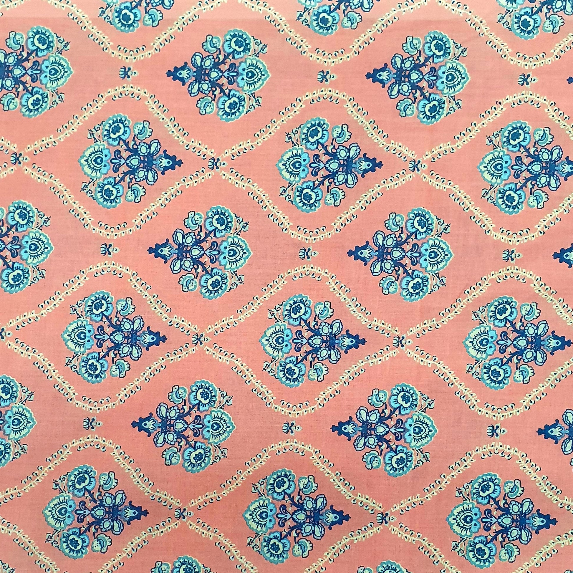 Pink & Blue Traditional Print Cotton Fabric Trade UNO