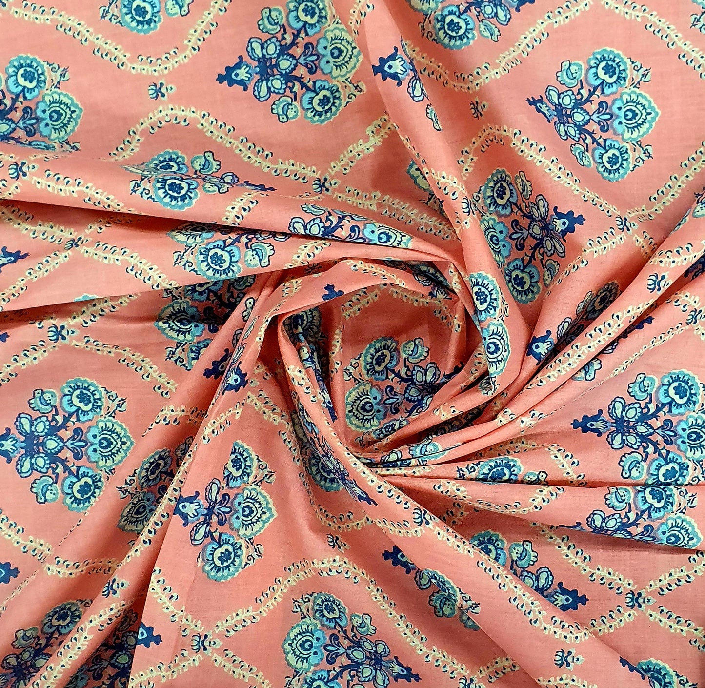 Pink & Blue Traditional Print Cotton Fabric Trade UNO