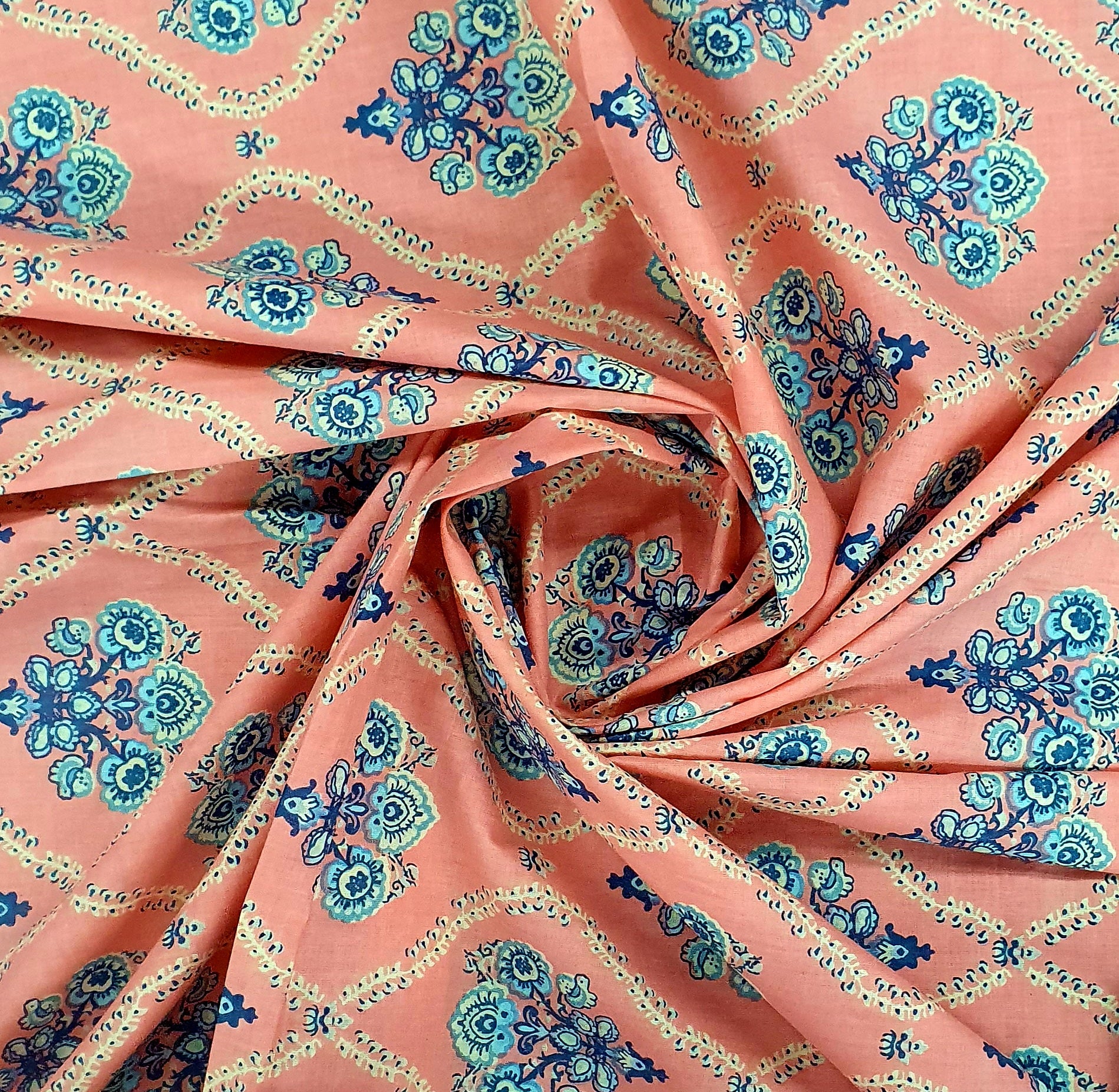 Pink & Blue Traditional Print Cotton Fabric Trade UNO