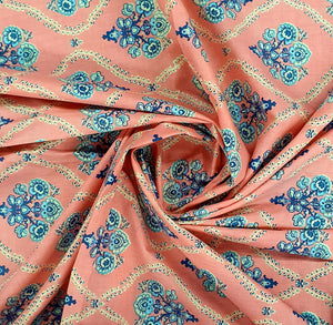 Pink & Blue Traditional Print Cotton Fabric Trade UNO