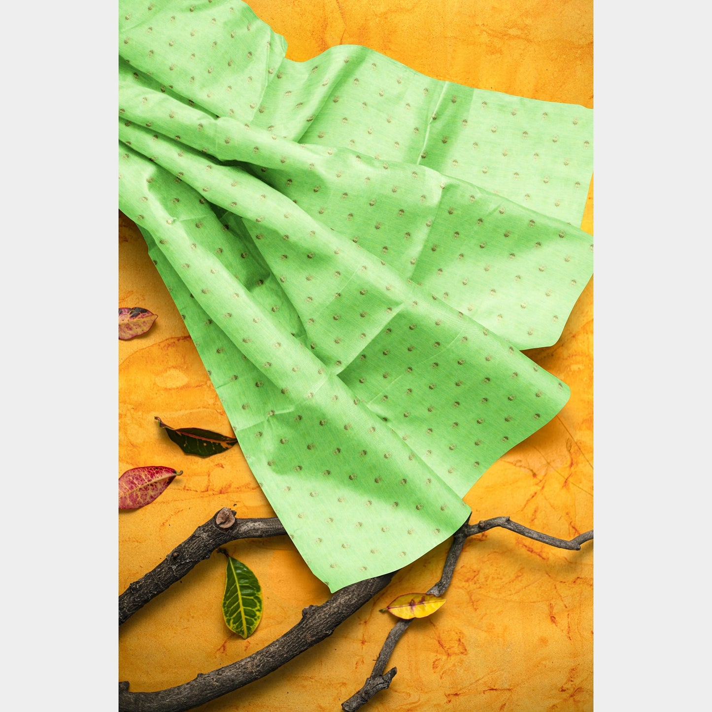 Pistachio Green With Gold Zari Floral Brocade Fabric Trade UNO