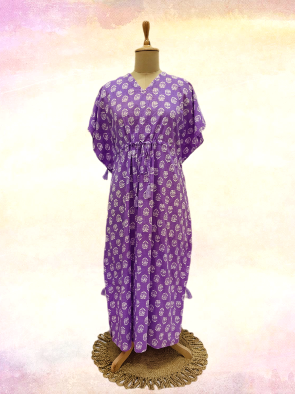 Purple & White Floral Print Kaftan - TradeUNO