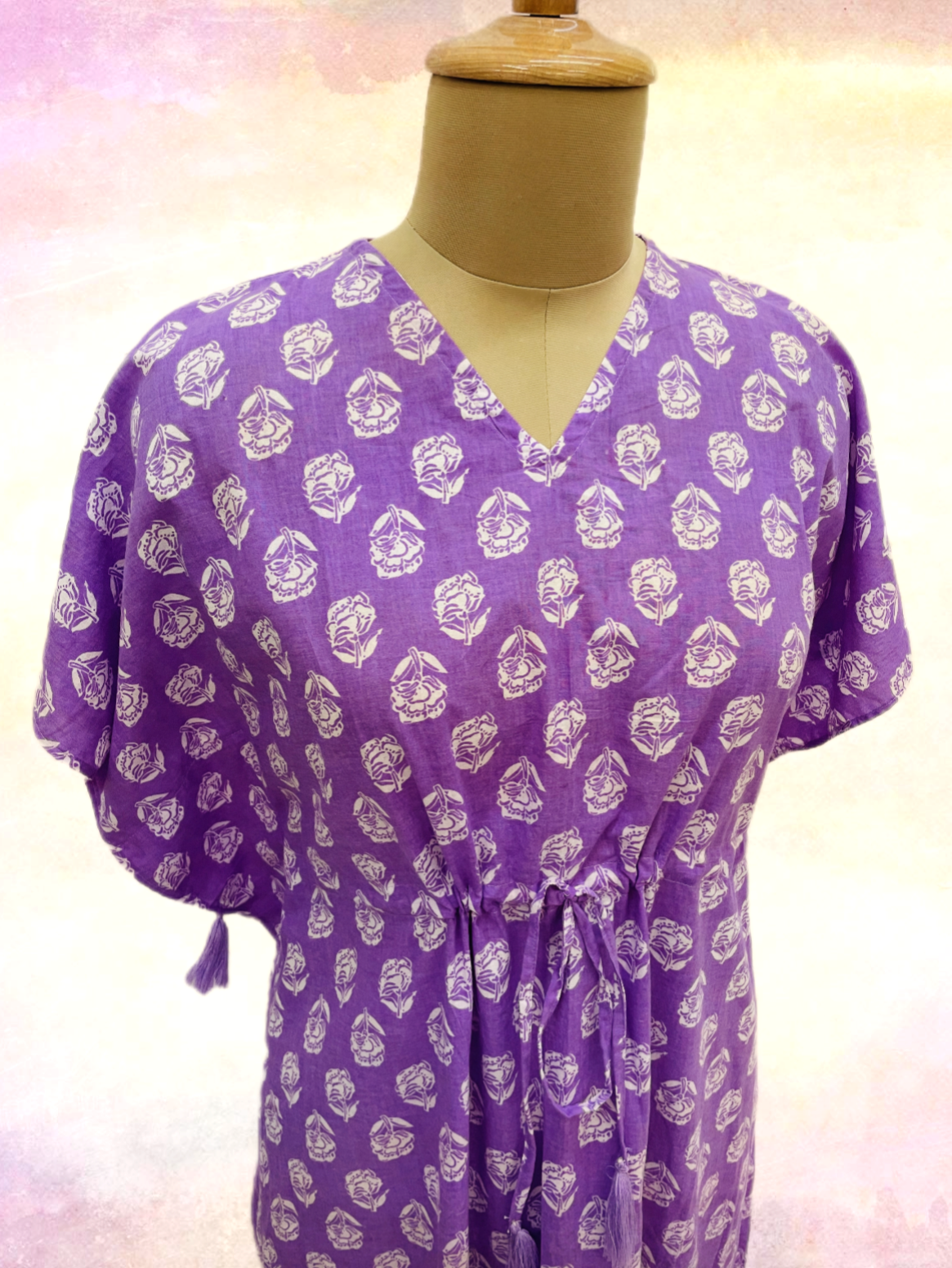 Purple & White Floral Print Kaftan - TradeUNO