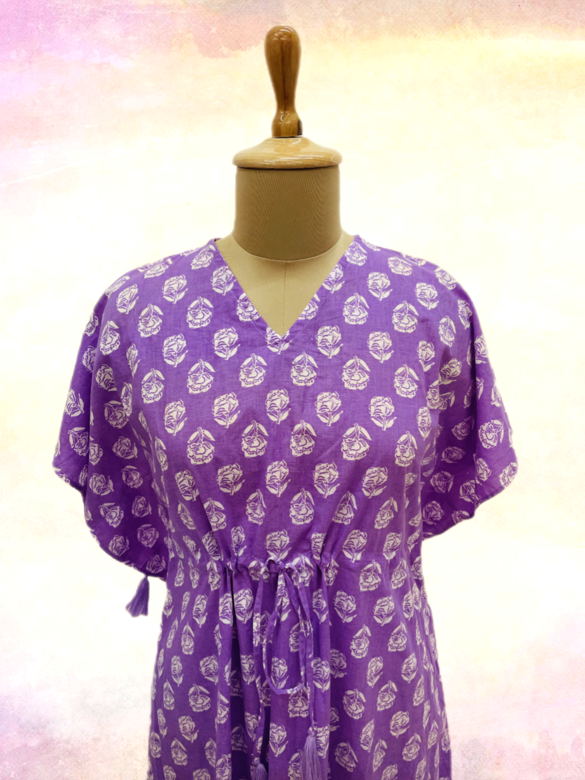 Purple & White Floral Print Kaftan - TradeUNO