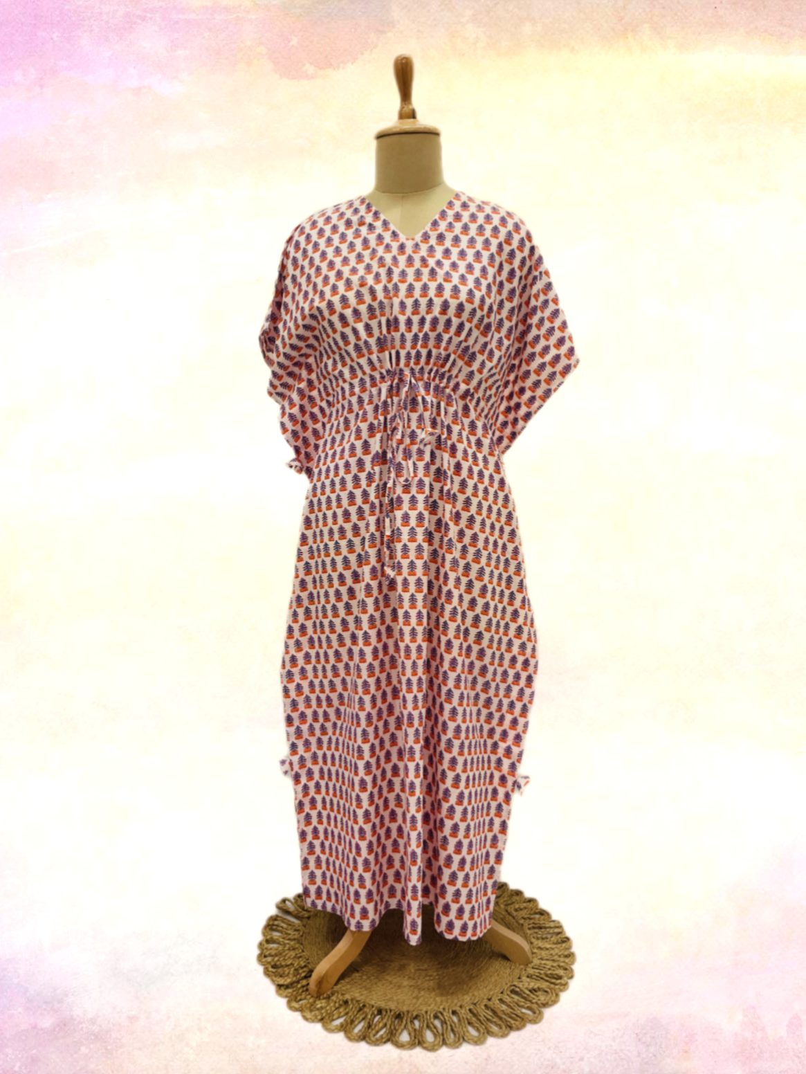 Light Pink & Orange Floral Print Kaftan - TradeUNO