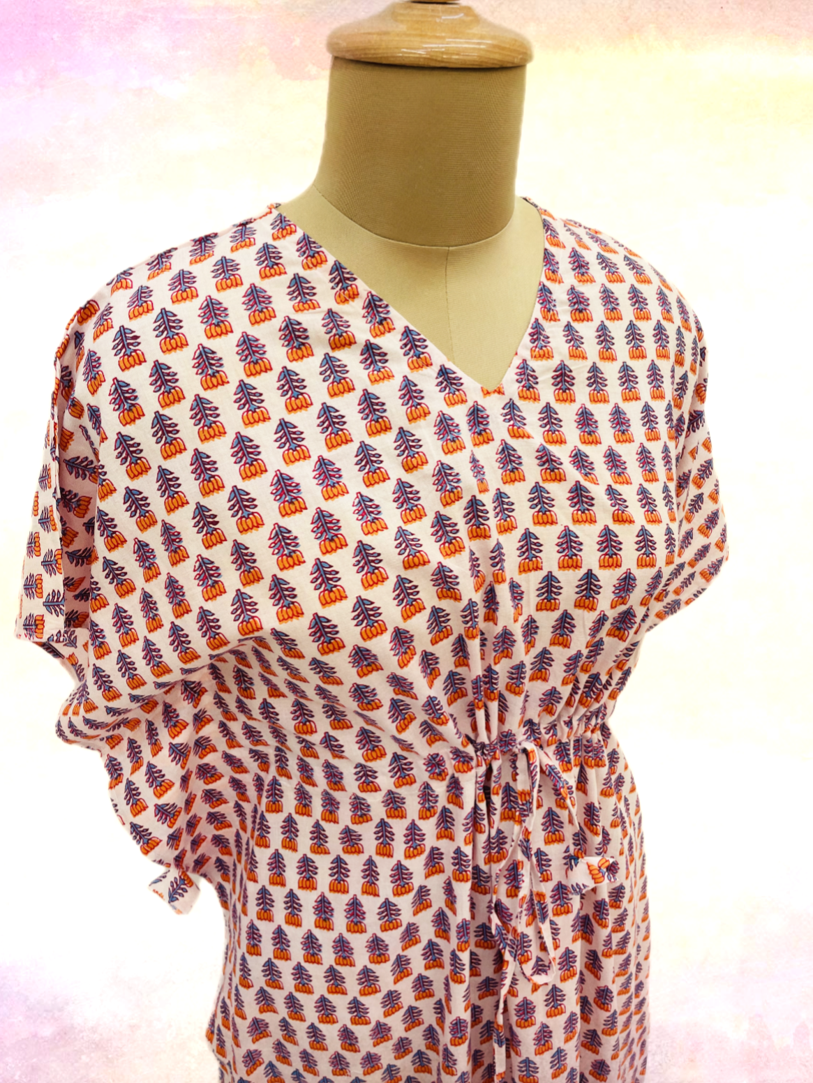 Light Pink & Orange Floral Print Kaftan - TradeUNO