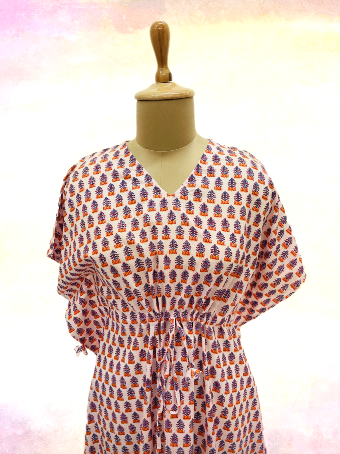 Light Pink & Orange Floral Print Kaftan - TradeUNO