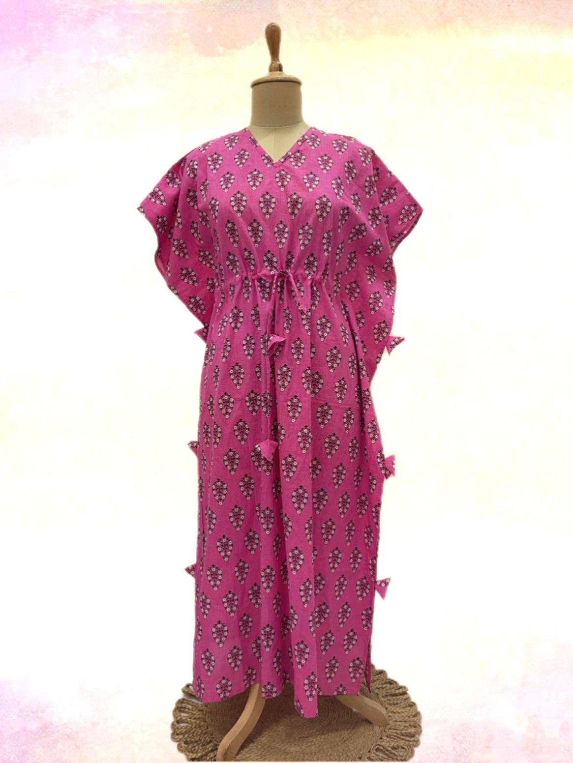 Pink Floral Print Kaftan - TradeUNO