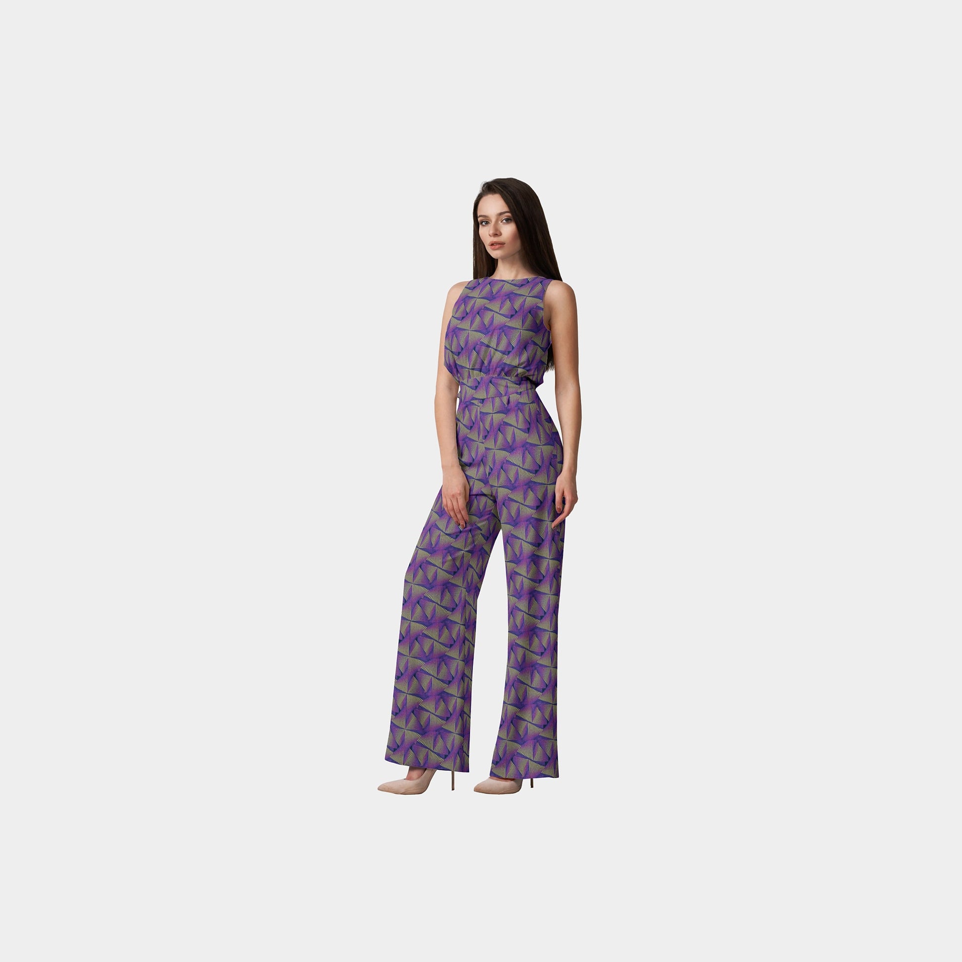 Purple & Yellow Geometrical Print Viscose Dobby Fabric - TradeUNO