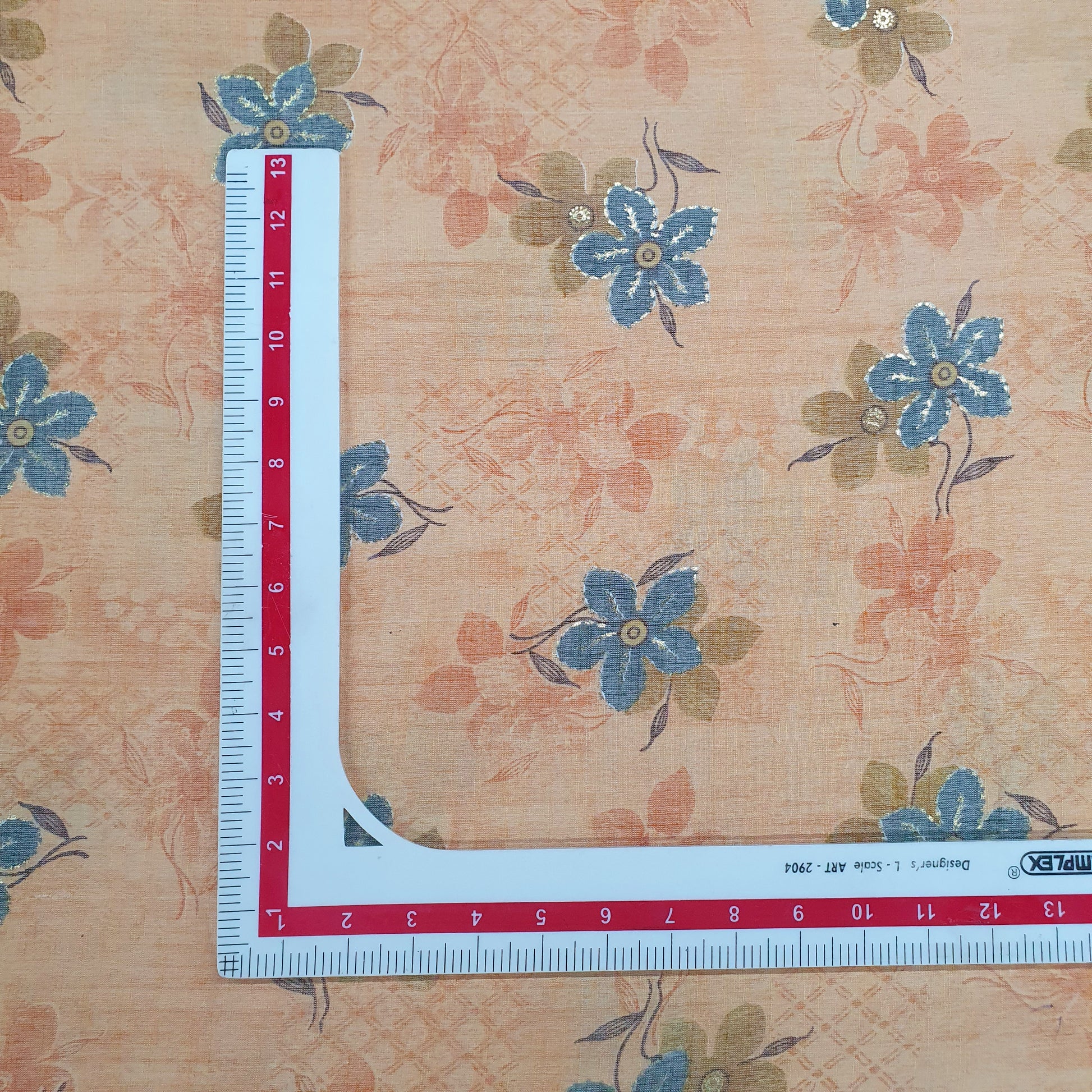 Rust Orange Floral With Foil Print Cotton Slub Fabric Trade UNO