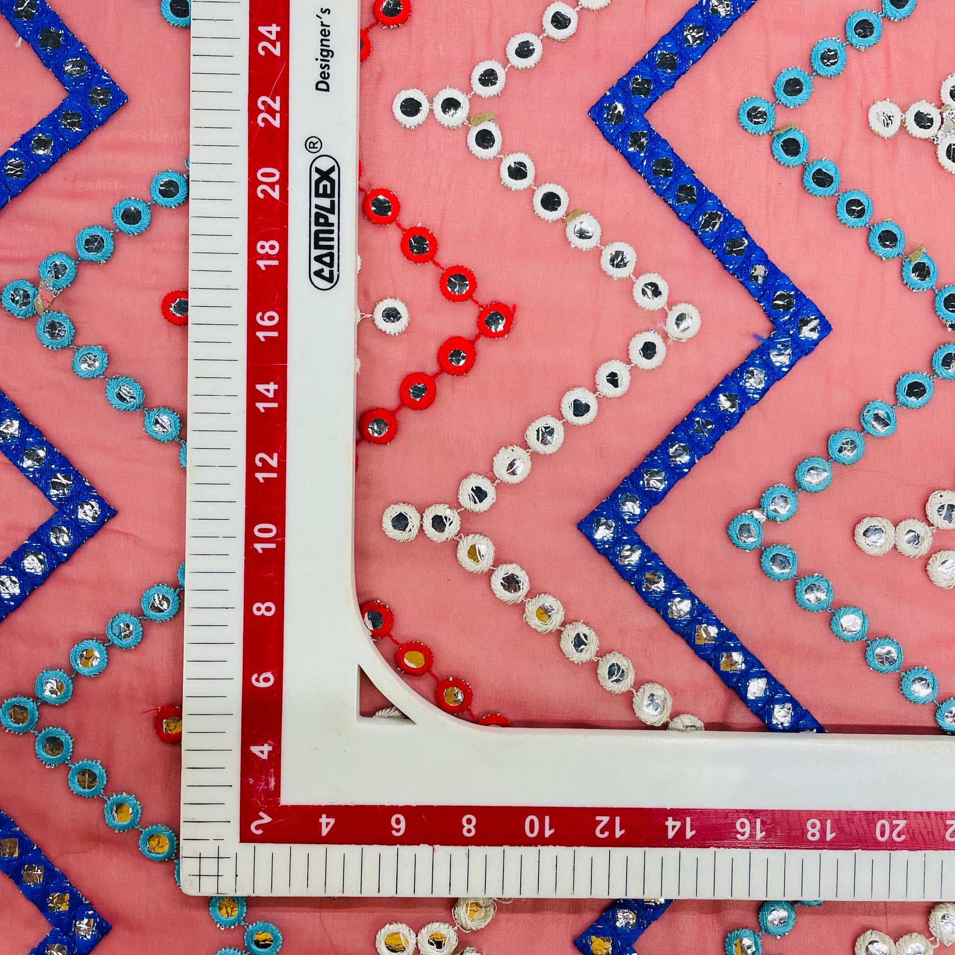Pink Embroidery With Mirror Sequence Georgette Fabric