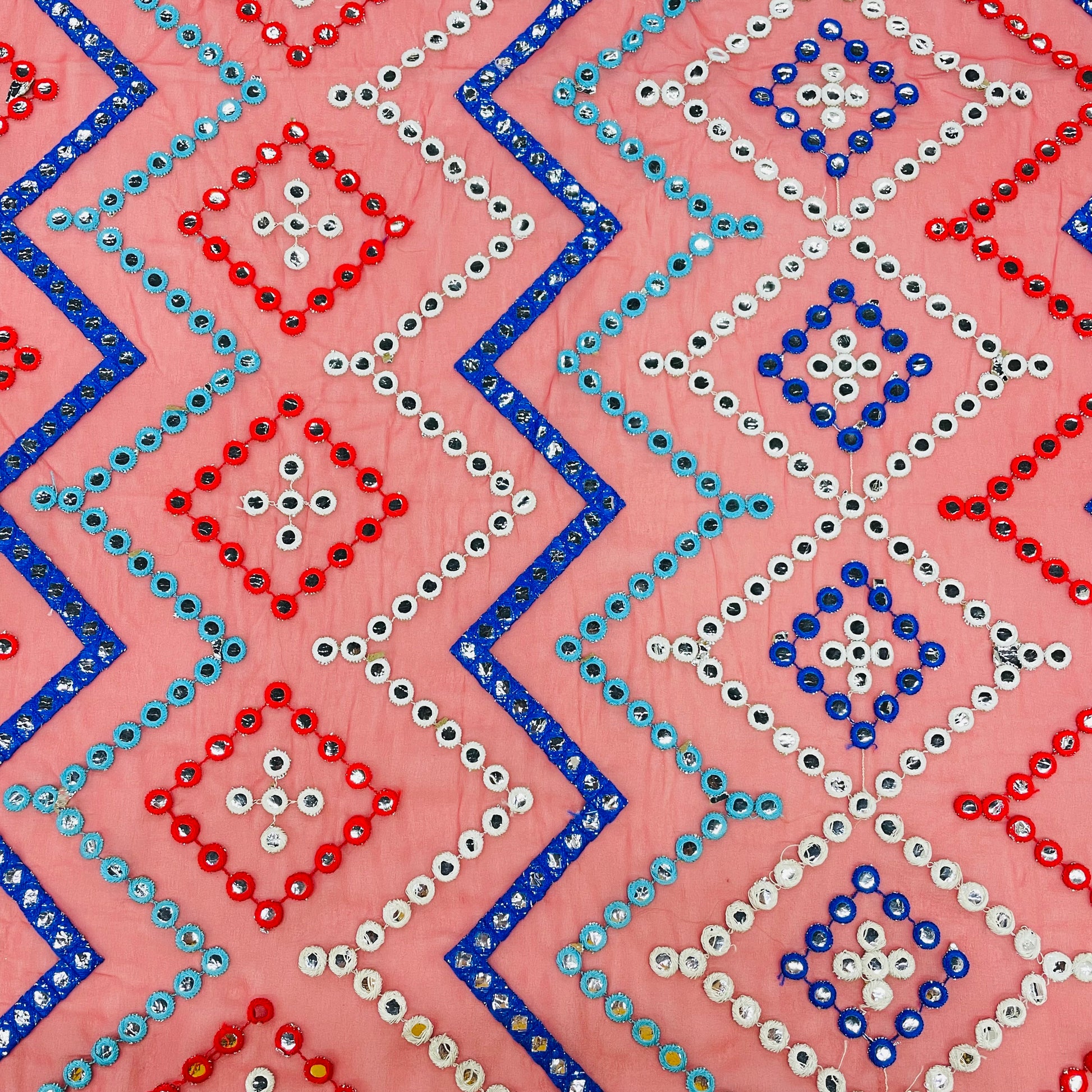 Pink Embroidery Sequence Georgette Fabric