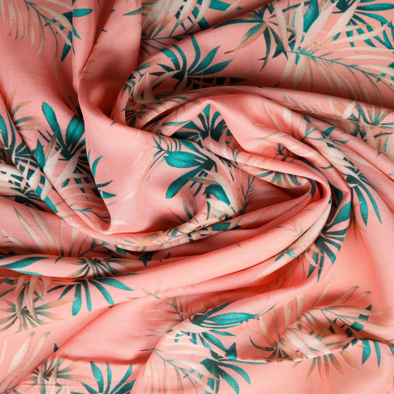 Salmon Pink Floral Print Rayon Fabric Trade UNO
