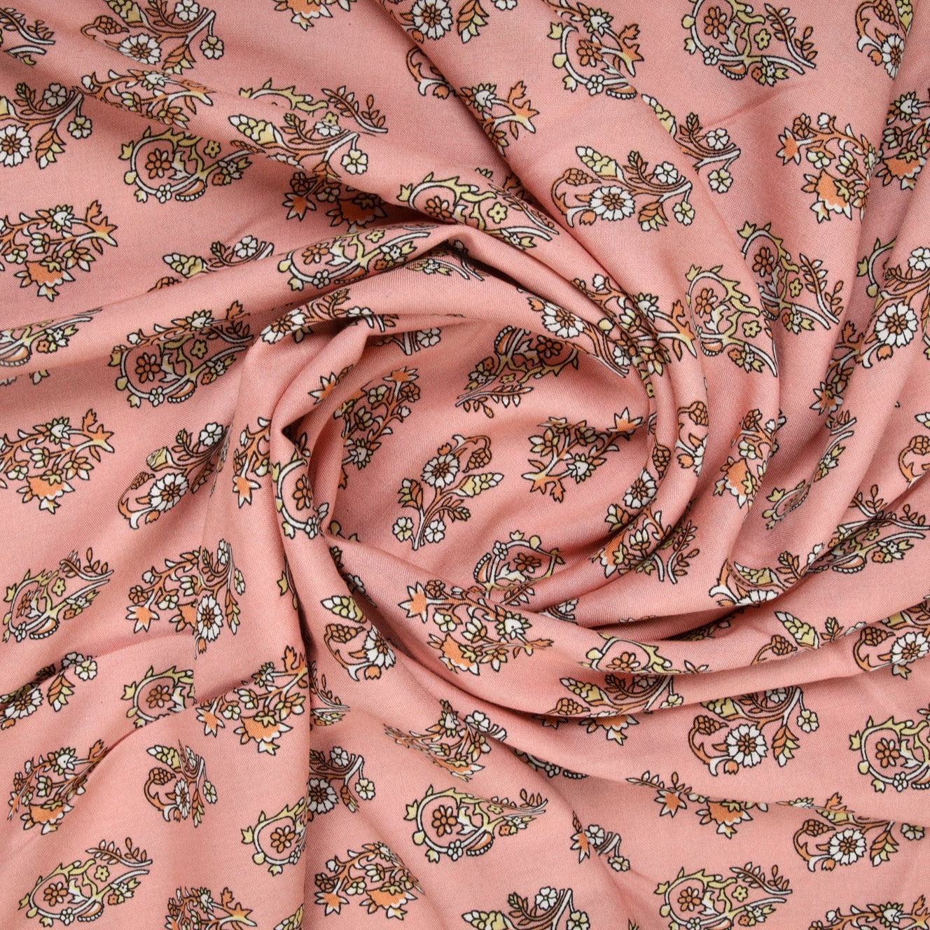 Salmon Pink Mughal Print Rayon Fabric Trade UNO