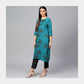 Sea Green Check Floral Print Viscose Dobby Fabric - TradeUNO