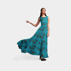 Sea Green Check Floral Print Viscose Dobby Fabric