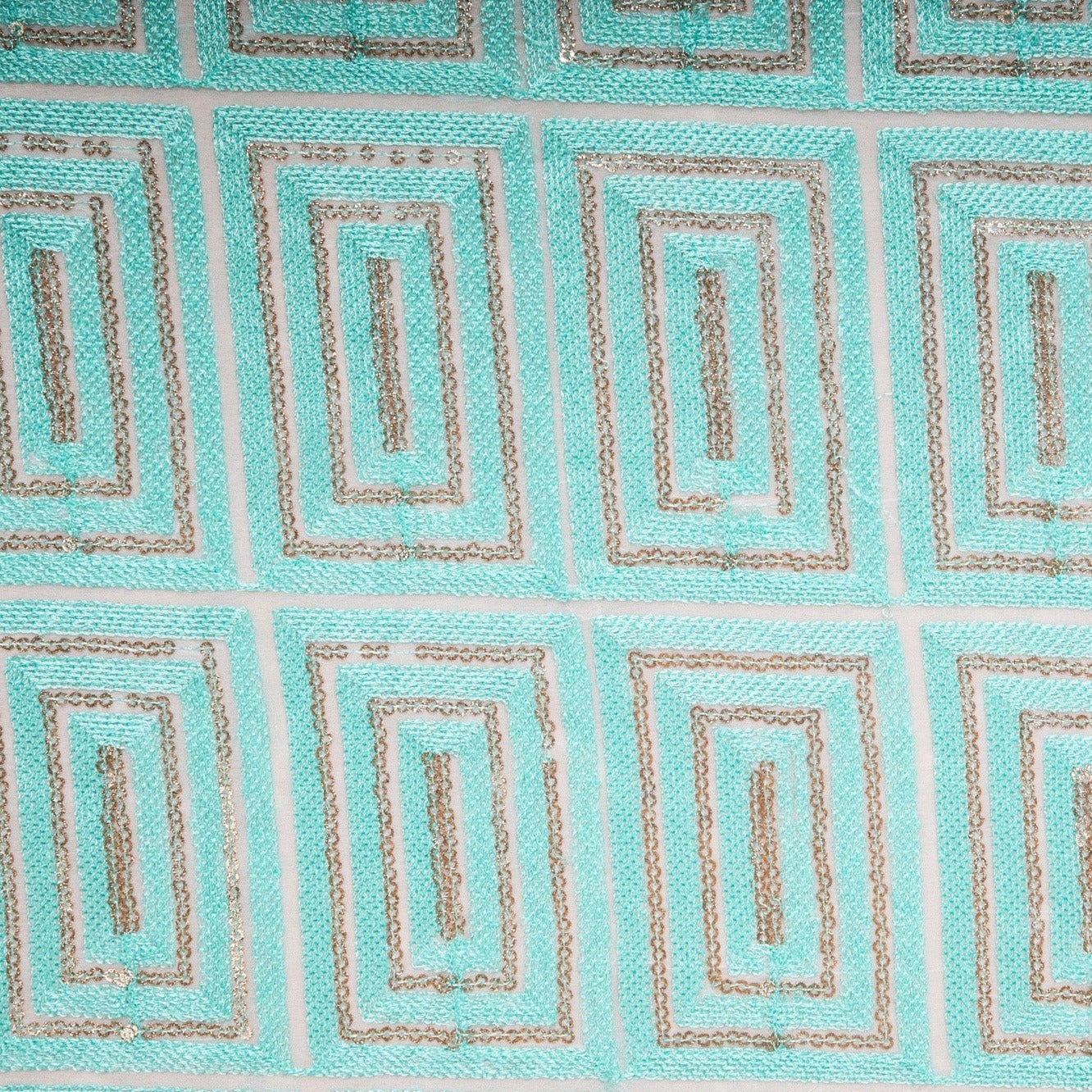 Sea Green Geometrical Pattern Embroidery Georgette Fabric Trade UNO