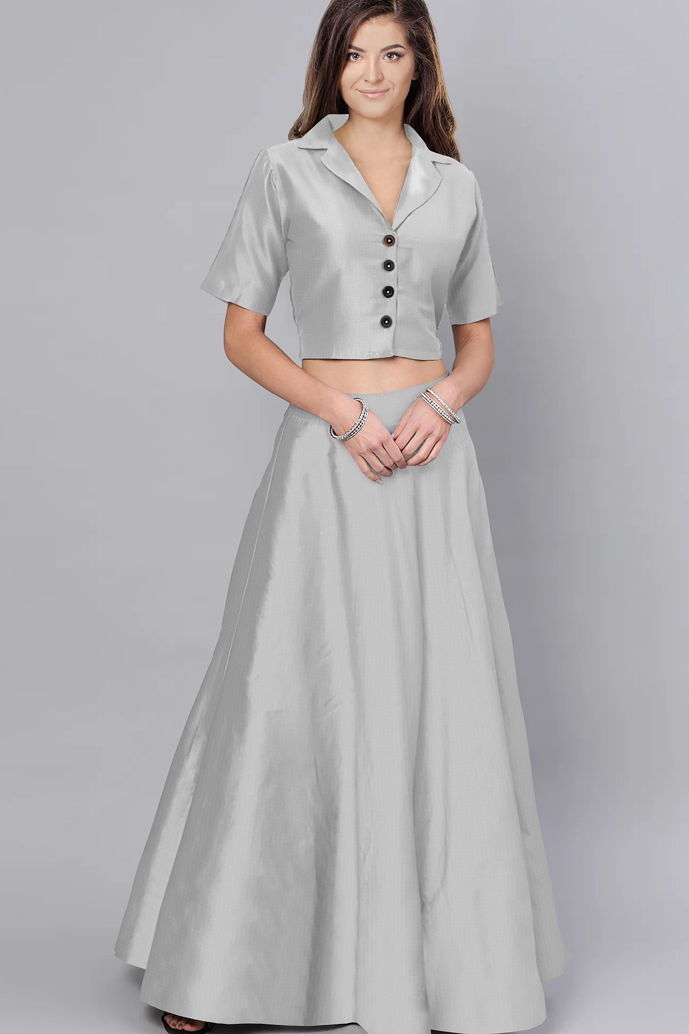 Silver Solid Satin Fabric Trade UNO