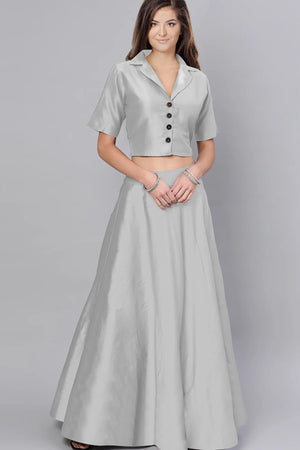 Silver Solid Satin Fabric Trade UNO