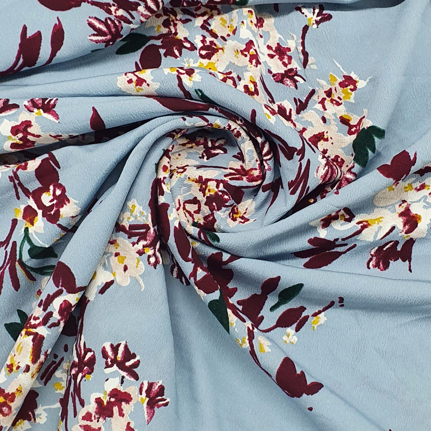 Sky Blue Floral Print Georgette Fabric Trade UNO