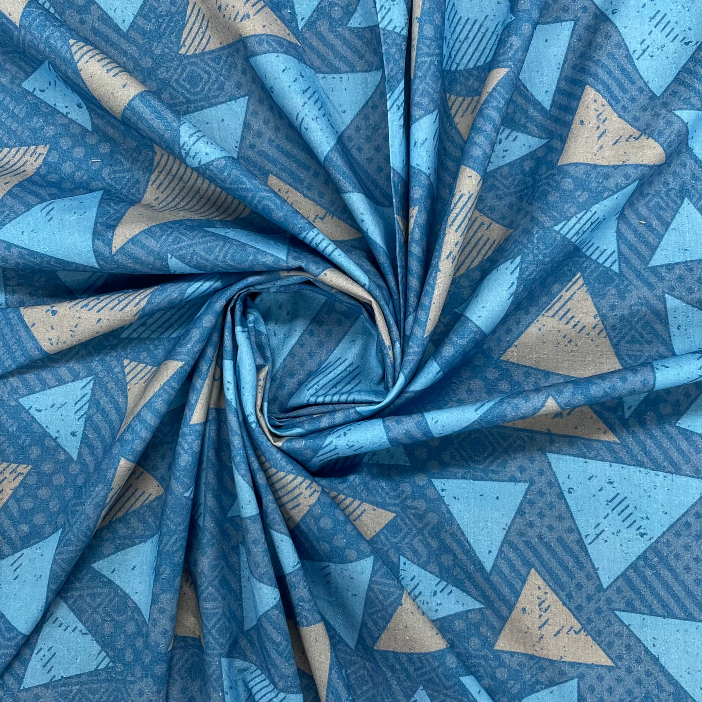 Sky Blue Geometrical Print Viscose Dobby Fabric Trade UNO