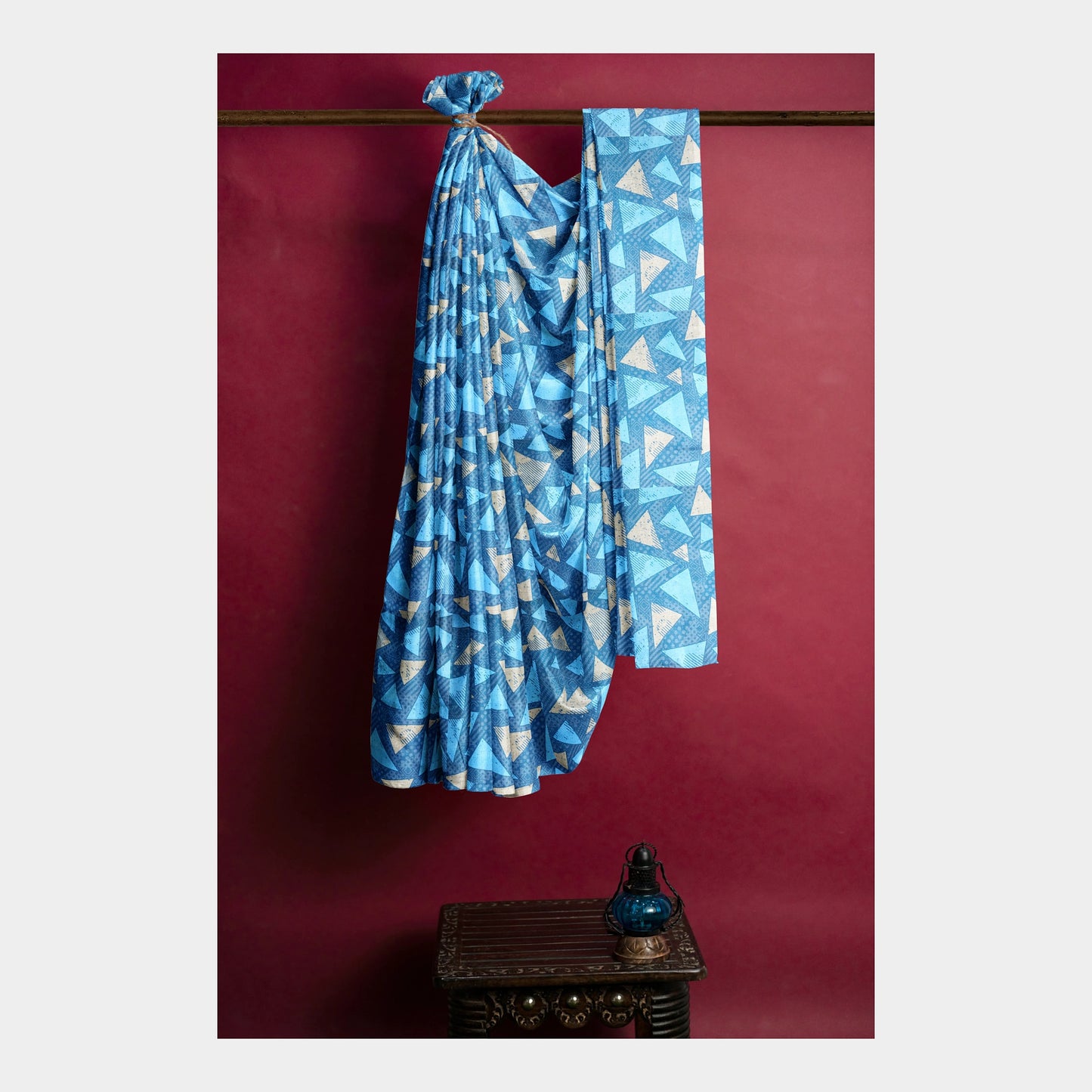 Sky Blue Geometrical Print Viscose Dobby Fabric Trade UNO