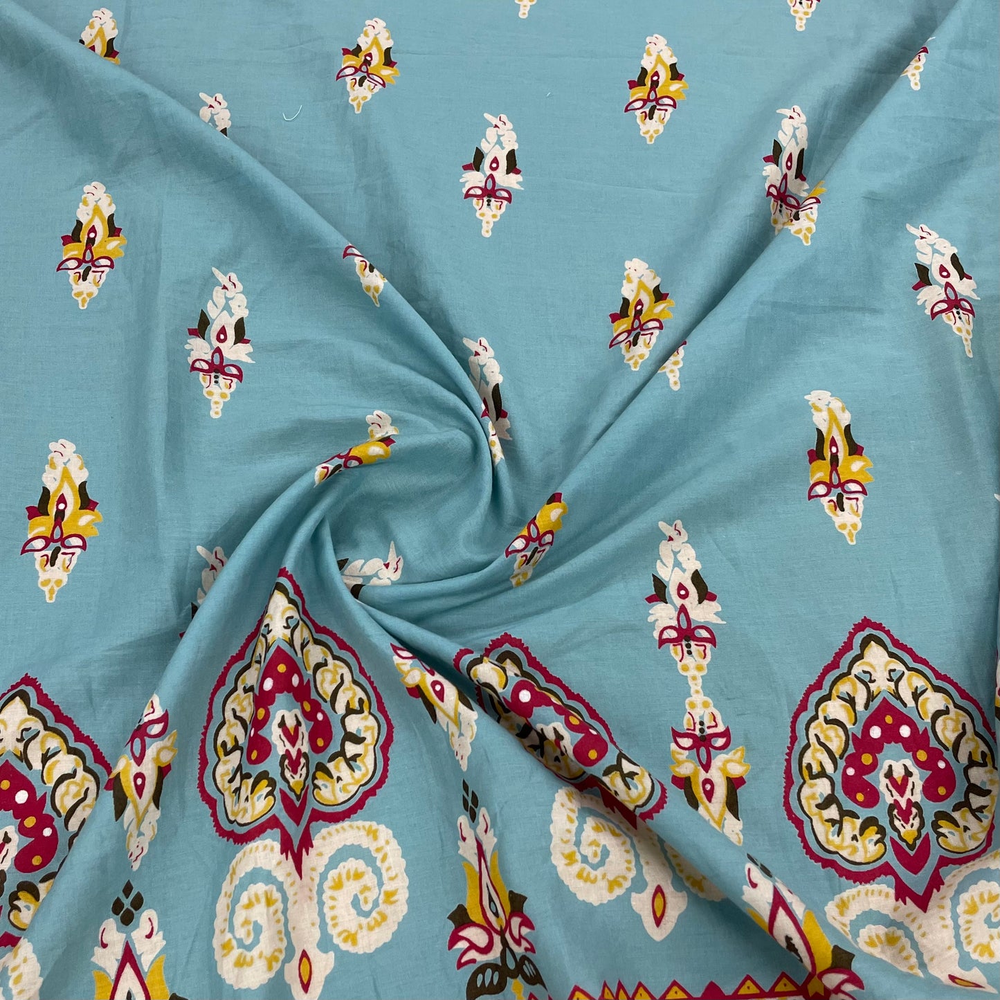 Sky Blue Traditional Rayon Fabric ,56 inches - TradeUNO