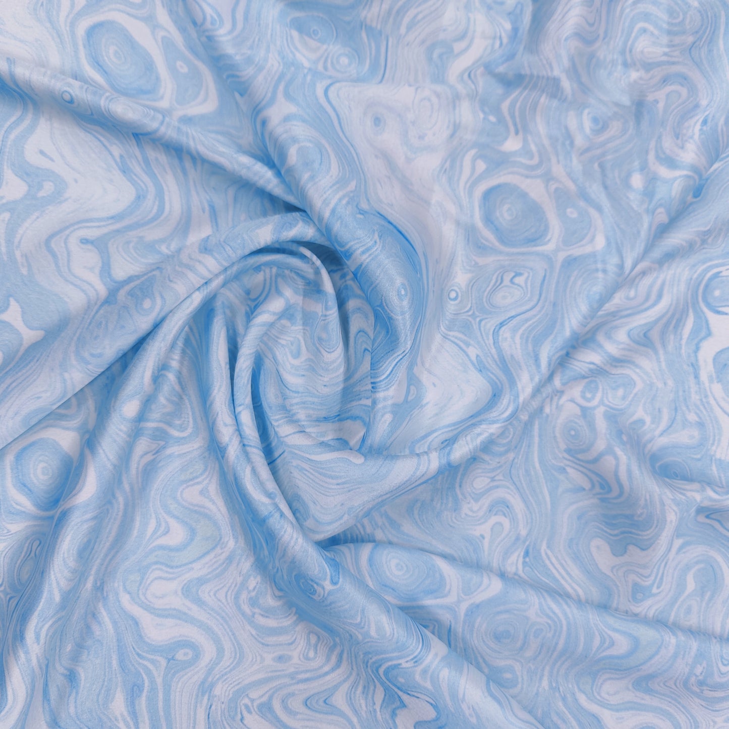 Sky Blue Marble Print Satin Fabric TU 5906 - TradeUNO