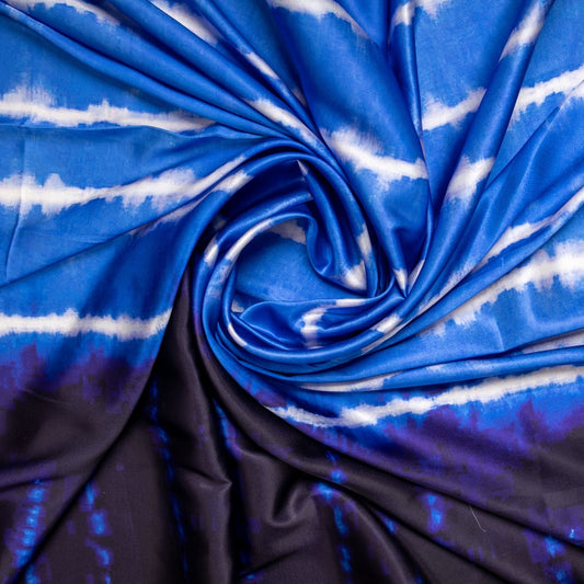 Blue Tie & Dye Print Satin Bemberg Fabric Trade UNO