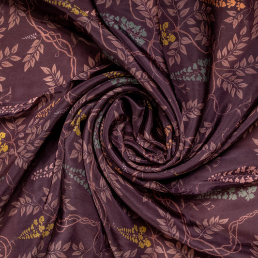 Dark Purple Floral Print Satin Bemberg Fabric Trade UNO