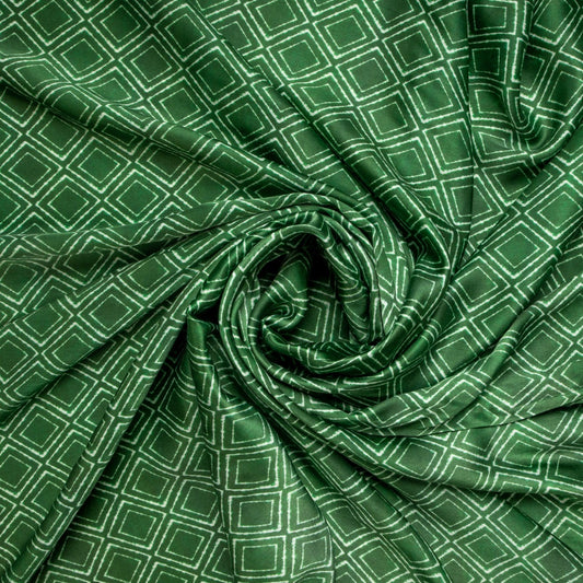 Green Geometrical Print Satin Bemberg Fabric Trade UNO