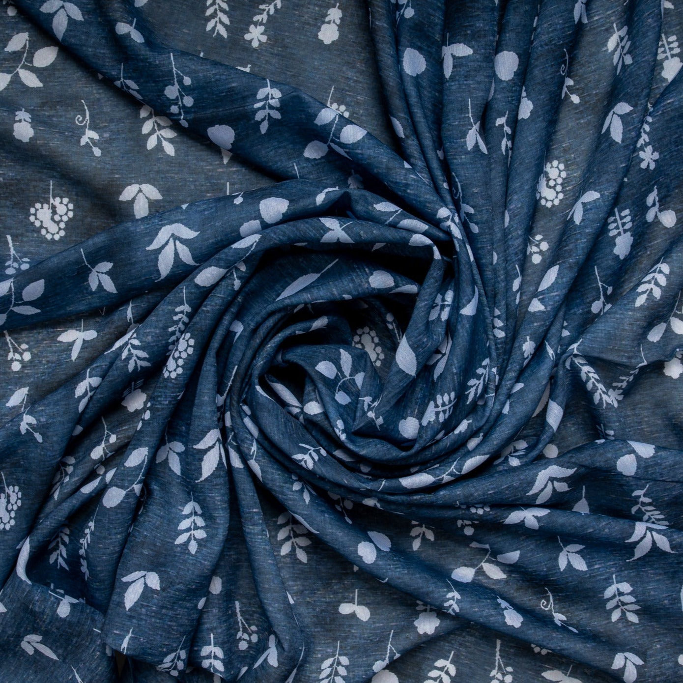 Indigo Floral Print Viscose Voile Fabric Trade Uno