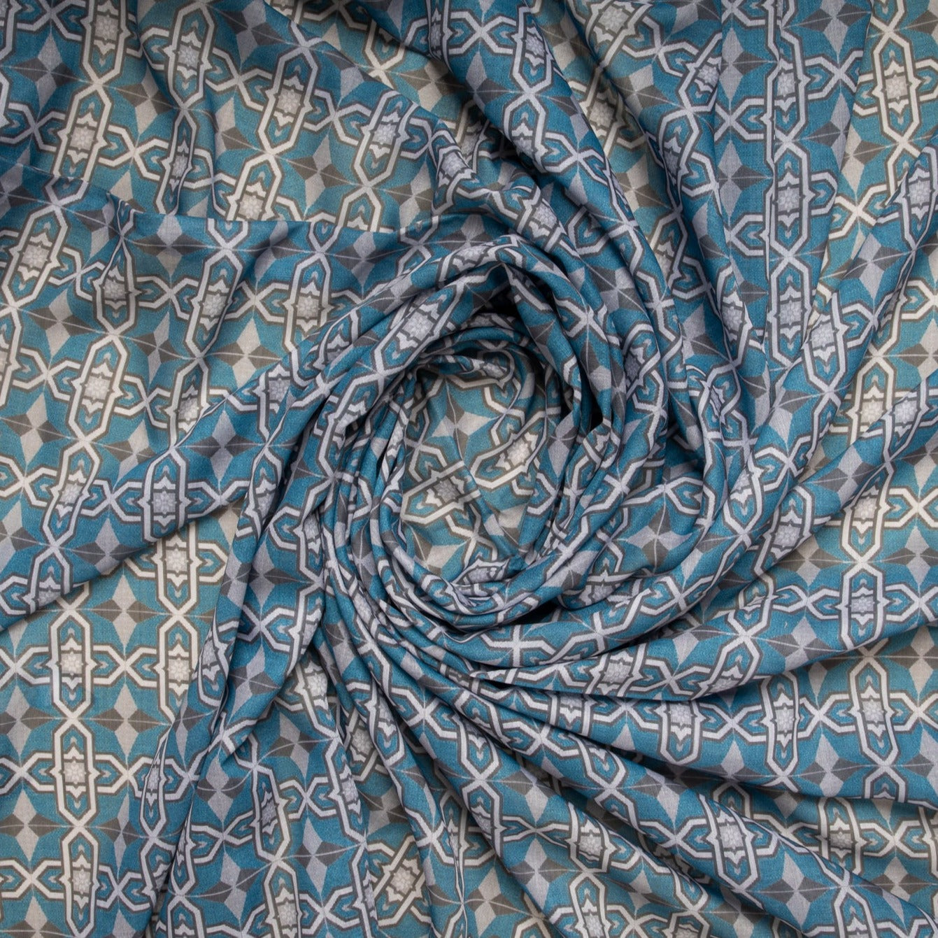 Blue Moroccan Print Viscose Voile Fabric Trade Uno
