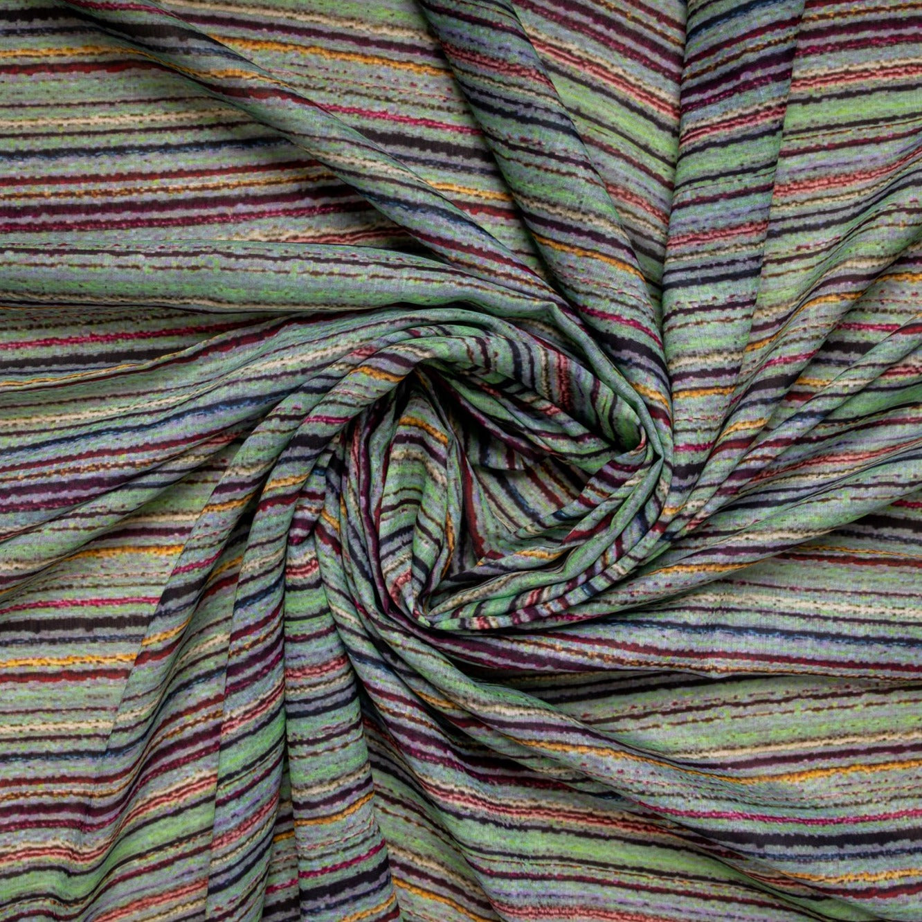 Green Stripes Viscose Voile Fabric Trade Uno