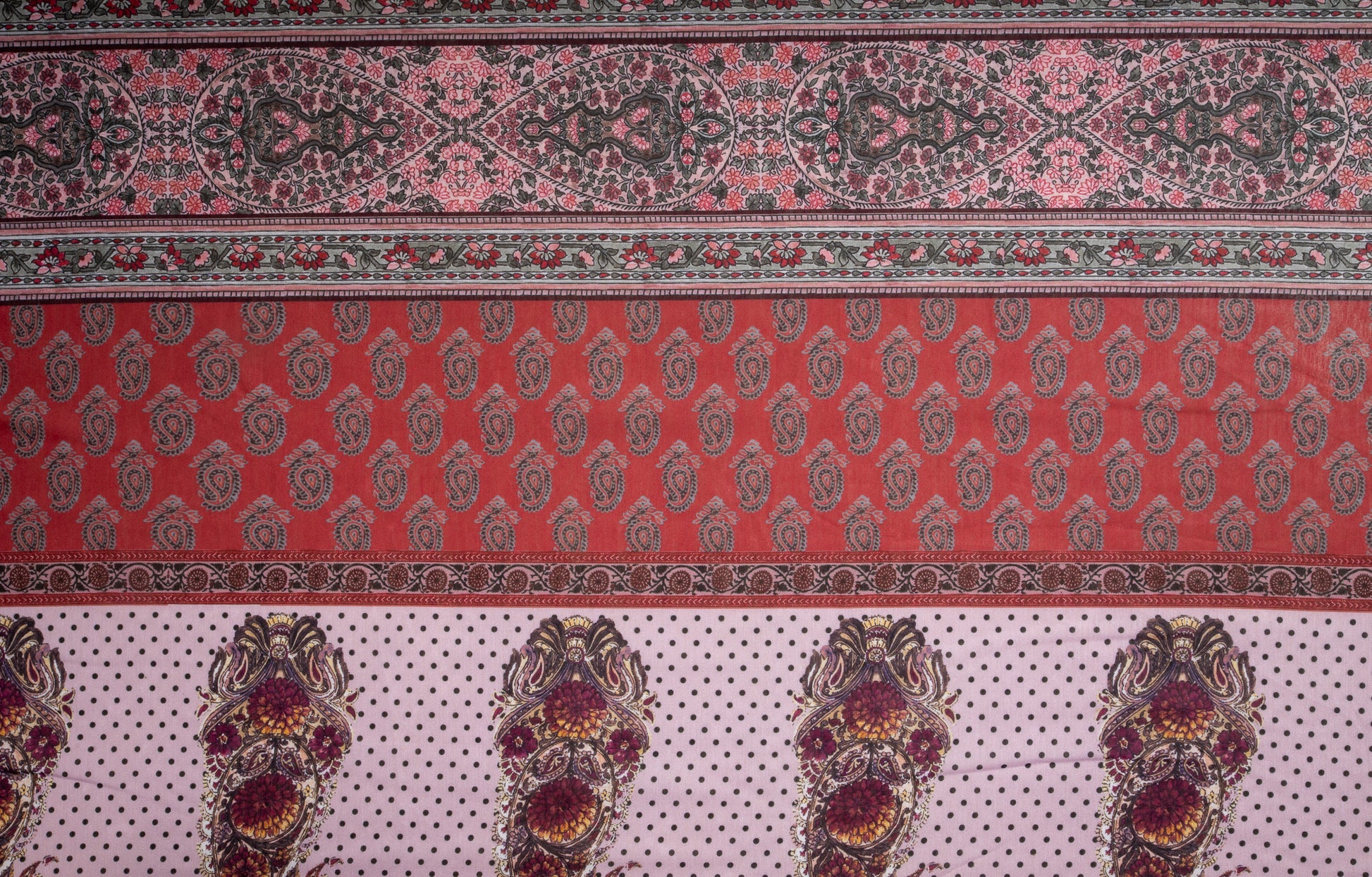 Pink & Black Paisley Print Viscose Voile Fabric Trade Uno