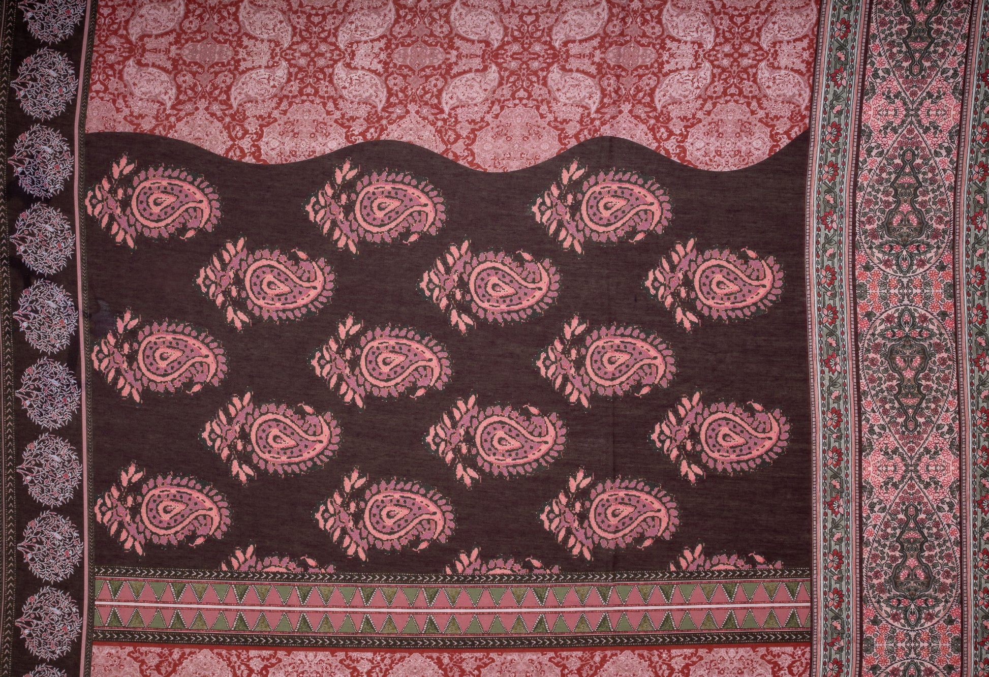 Pink & Black Paisley Print Viscose Voile Fabric Trade Uno