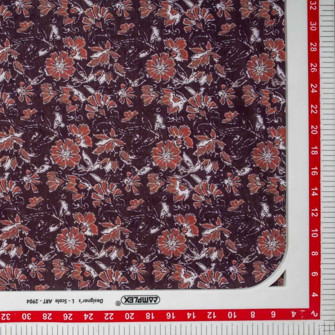 Wine Red Floral Print Viscose Voile Fabric Trade Uno