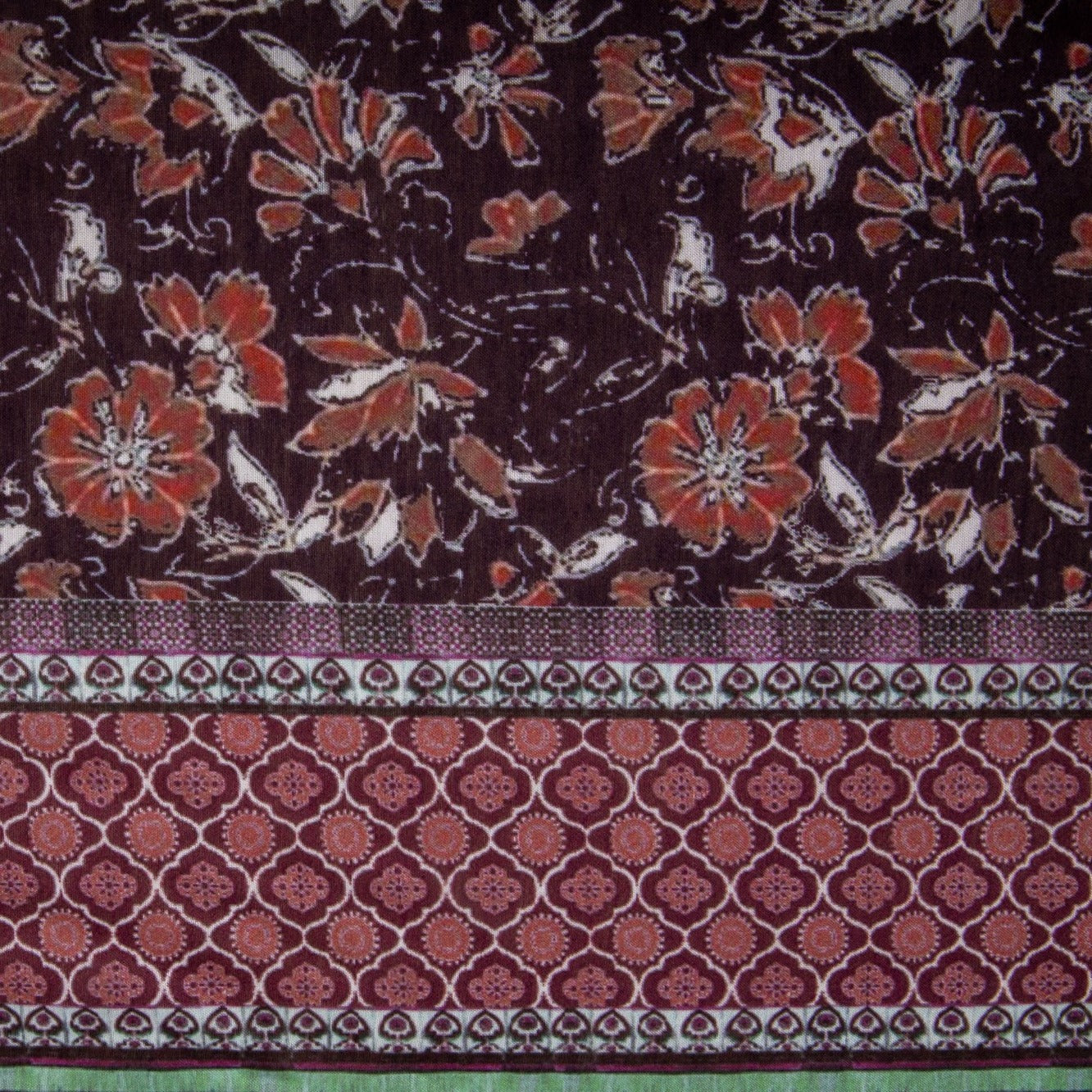 Wine Red Floral Print Viscose Voile Fabric Trade Uno