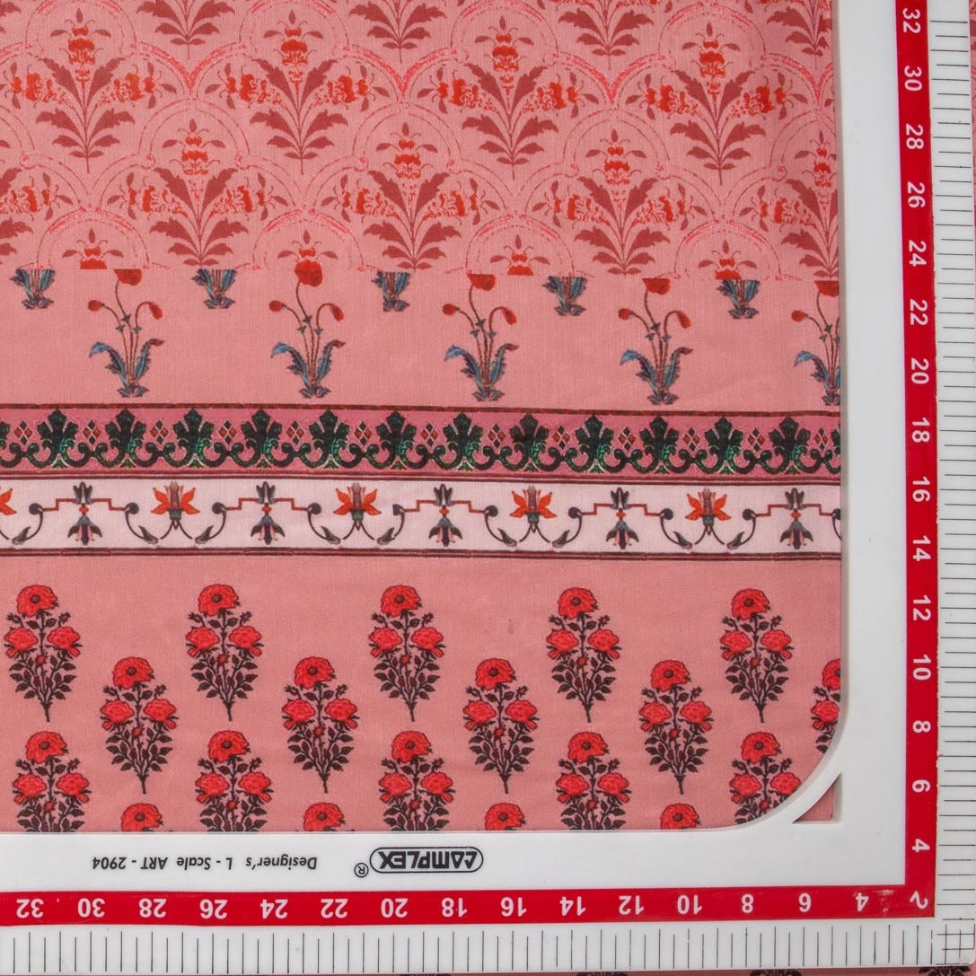 Salmon Pink Mughal Print Viscose Voile Fabric Trade Uno