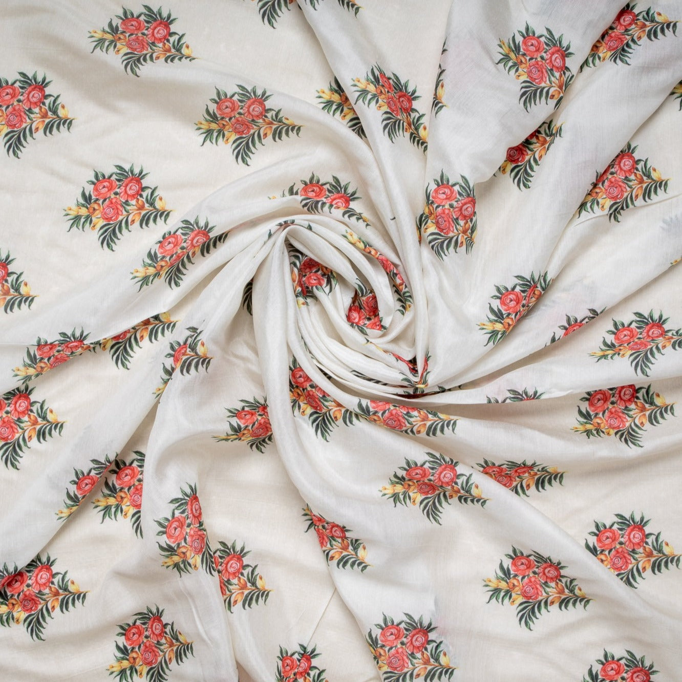 Off White Mughal Digital Print Cotton Silk Fabric Trade UNO