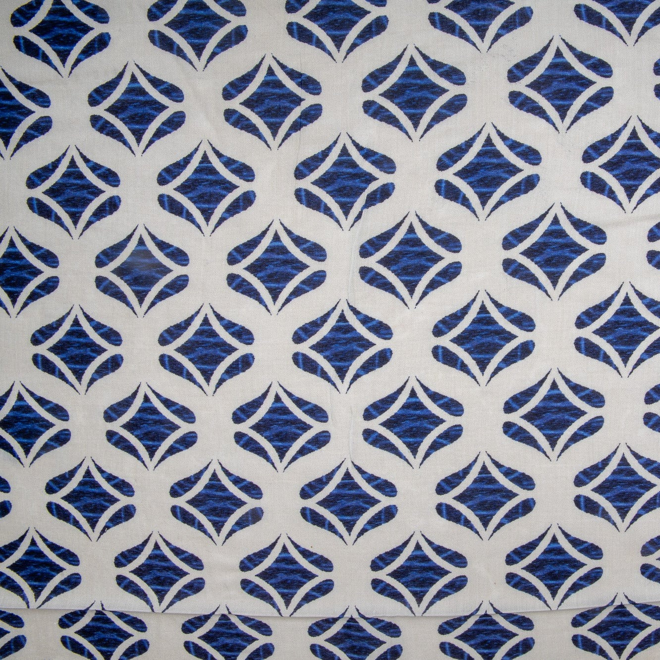 White & Blue Geometrical Print Russian Silk Fabric Trade UNO