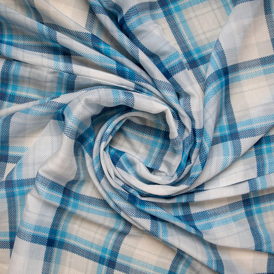 Blue Checks Pattern Russian Silk Fabric Trade UNO
